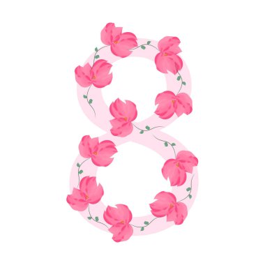 Çiçeklerle süslenmiş 8 numaralı tebrik kartı