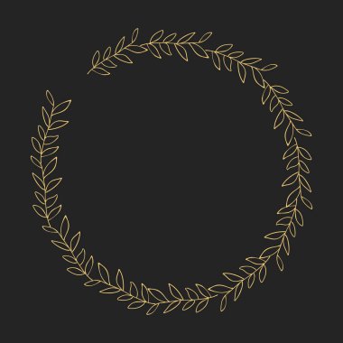 Siyah arka planda yaprakları olan altından bir çelenk.