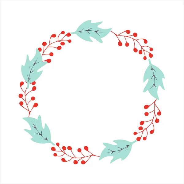 A wreath of red branches with berries and green leaves — Stock Vector