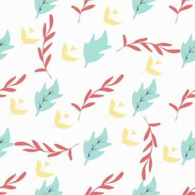 Kırmızı dalların deseni yeşil yaprak ve beyaz arka planda sarı