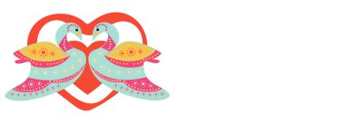 Kalbinde iki renkli kuğu, beyaz arkaplanda bir bayrak şeklinde.