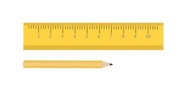 Eğitim tasarımı için rakamlar ve sarı kalemli cetvel, okul teması