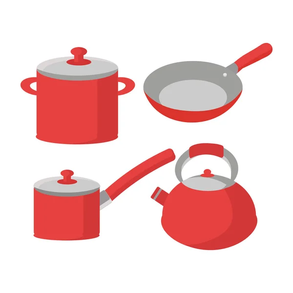 Um conjunto de pratos vermelhos de quatro itens para design no campo da restauração Gráficos Vetores