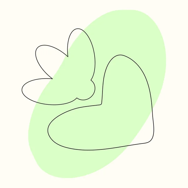 Сердце и цветок с зеленой фигурой в линейке художественный стиль для использования в веб-дизайн — стоковый вектор