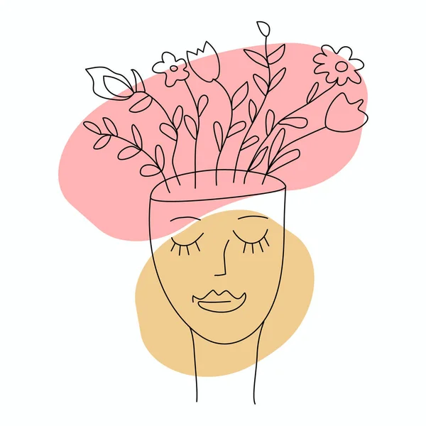 Menina com flores na cabeça no estilo de arte de linha Ilustrações De Bancos De Imagens Sem Royalties