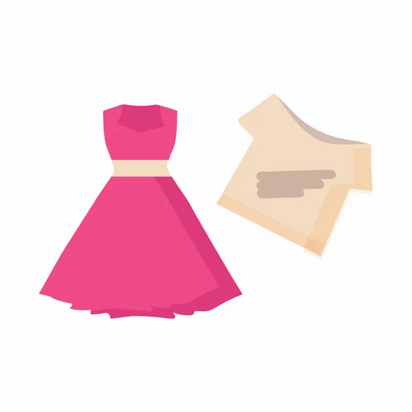Ένα σετ ρούχων από ένα κόκκινο φόρεμα και ένα μπεζ T-shirt για σχεδιασμό ιστοσελίδων ή ως εκτύπωση — Διανυσματικό Αρχείο