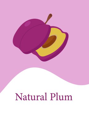 Doğal erik ve onun yarısı, web tasarımı veya menüsünde kullanmak için bir yazı içerir.