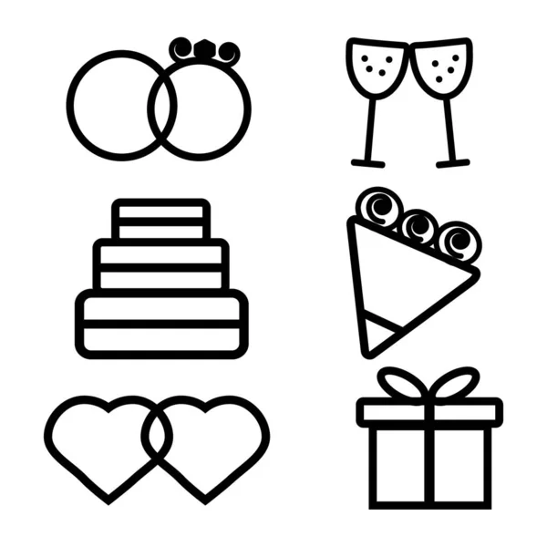 Set ikon dari gambar pada tema pernikahan untuk prmienniya dalam desain web - Stok Vektor