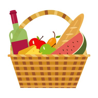 Web tasarımında kullanılacak yiyecek ve meyveli piknik sepeti