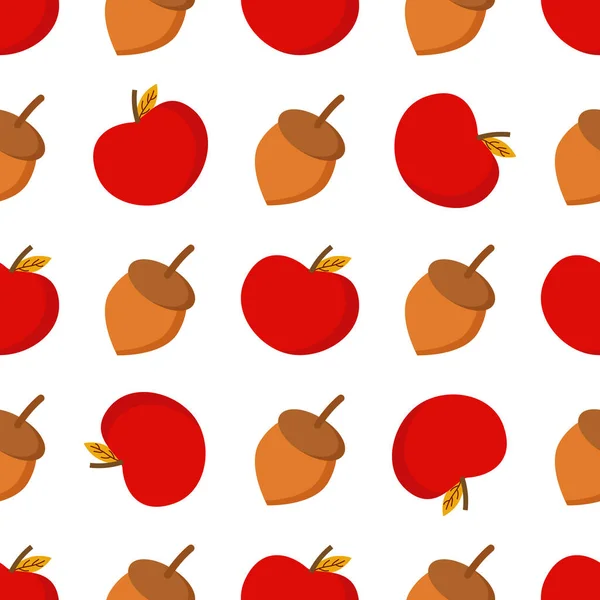 Patrón de manzana y bellota sobre fondo blanco para su uso en envases o textiles — Vector de stock