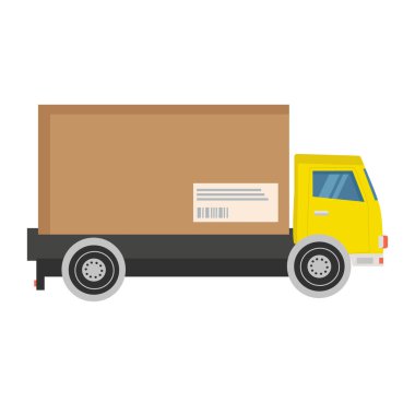 Clipart veya web tasarımında kullanmak için beyaz arkaplan üzerinde bir paket içeren bir kamyon