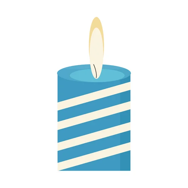 Niebieska świeca świąteczna z paskami na białym tle do stosowania w clipart lub web design — Wektor stockowy