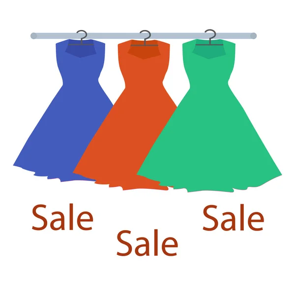 銘のあるポスターの形でハンガーに異なる色の3枚のドレス — ストックベクタ