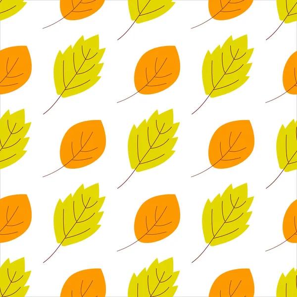 Ein Muster aus orangefarbenen und grünen Blättern auf weißem Hintergrund zur Verwendung im Webdesign oder in Textilien — Stockvektor