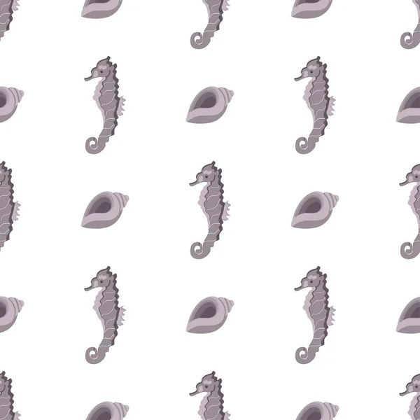 Seahorse och skal mönster på en ljus bakgrund för användning i textildesign eller förpackning — Stock vektor