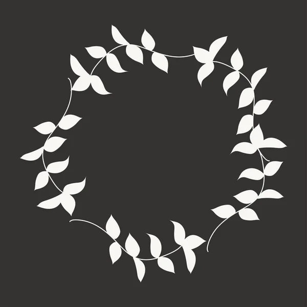Una corona de ramas blancas con hojas sobre un fondo negro — Archivo Imágenes Vectoriales