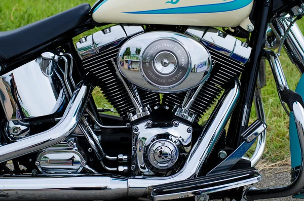 Glowing chrome motorcycle engine block — Stock Photo, Image