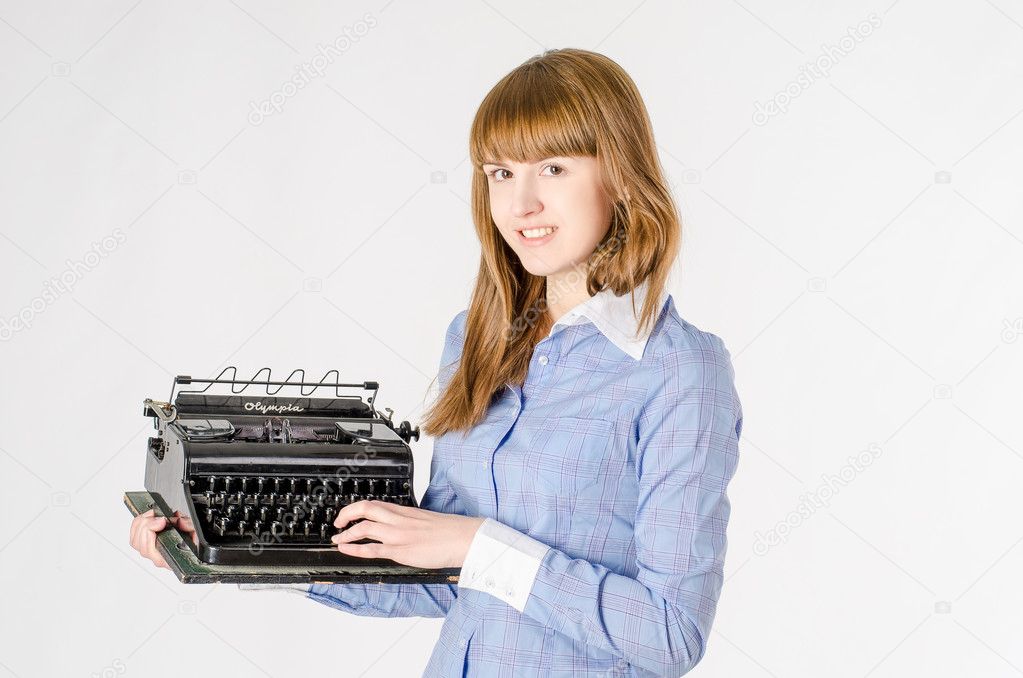 Business girl with a typewriter