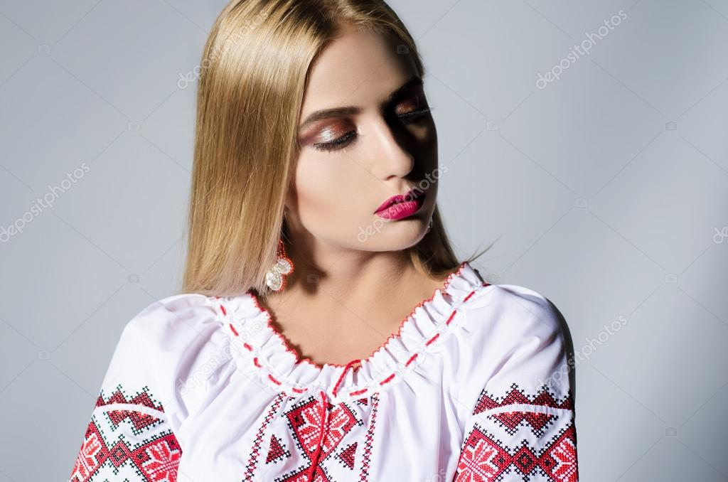 Beautiful girl in a national Ukrainian shirt
