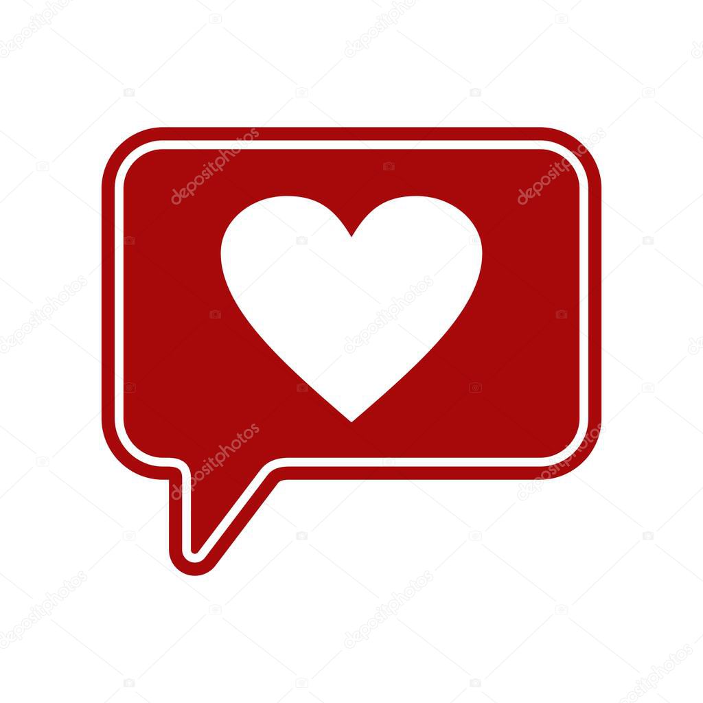 Heart in speech bubble. Vector icon isolated on white background.