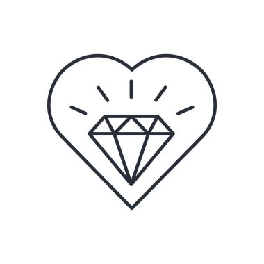 Kalbinde değerli bir taş. İnsan karakteri, davranış. Asil kalp. Beyaz arkaplanda izole edilmiş vektör doğrusal simgesi.