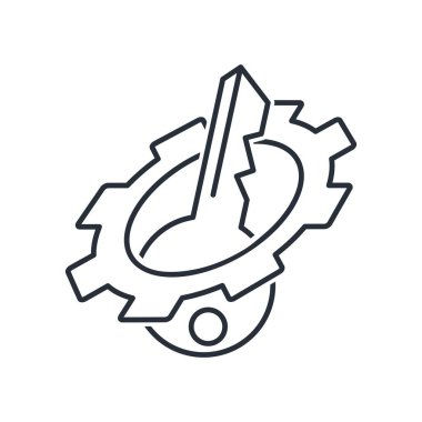 Anahtar ve teçhizat. Teknik kapasite açık. Beyaz arkaplanda izole edilmiş vektör doğrusal simgesi.