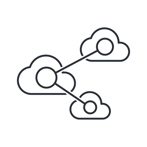 Wolken Vereint Durch Internetverbindung Informationsaustausch Lineares Vektor Symbol Isoliert Auf — Stockvektor