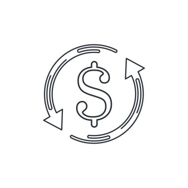 Para transferi sembolü. Döviz kurları, finansal yatırım hizmetleri, para iadesi, cep telefonu ödeme konsepti. Beyaz arkaplanda izole edilmiş vektör satırı resimleme.