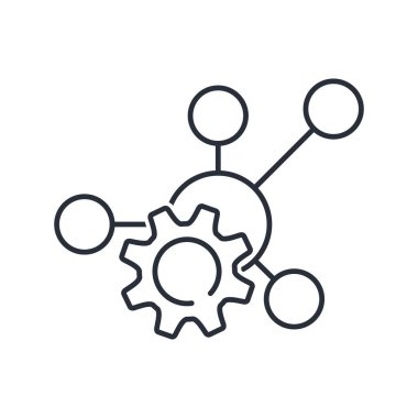 Sosyal ağ ve teçhizat. Etkileşimli işbirliği. Beyaz arkaplanda izole edilmiş vektör doğrusal simgesi.