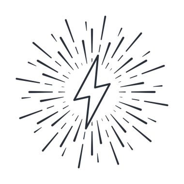 Enerji ve kıvılcım simgesi. Yüklü nesne. Beyaz arkaplanda izole edilmiş vektör doğrusal simgesi.