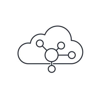 Bulut ve internet bağlantısı. Nesnelerin İnterneti. Beyaz arkaplanda izole edilmiş vektör doğrusal simgesi.