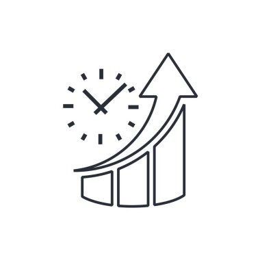 Saat yüz ve grafik yukarı. Zaman akışı. Beyaz arkaplanda izole edilmiş vektör doğrusal simgesi.