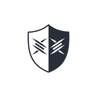 Sivri uçlu kalkan. Çifte aktif koruma. Vektör illüstrasyonu beyaz arkaplanda izole edildi.