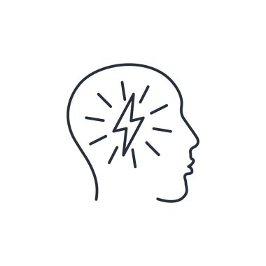 Kafa ve enerji. Düşünce ve bilginin gücü. Beyaz arkaplanda izole edilmiş vektör doğrusal çizim.