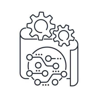 Yeni elektronik geliştirme. Gelişmiş donanım. Beyaz arkaplanda izole edilmiş vektör doğrusal çizim.