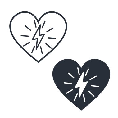 Kalp ve enerji. Güçlü bir kalp. Beyaz arkaplanda izole edilmiş vektör doğrusal çizim.