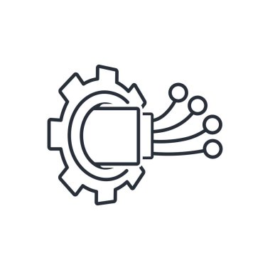 Elektronik kablo ve ekipman. Çok kanallı bilgi işleme sistemi. Büyük Veri Merkezi. Beyaz arkaplanda izole edilmiş vektör doğrusal simgesi.