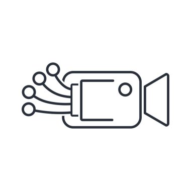 Kamera ve elektronik kablo. Çok kanallı video bağlantısı. Beyaz arkaplanda izole edilmiş vektör doğrusal simgesi.