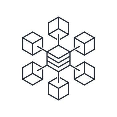  Zincir ağı veritabanını engelle. Veri merkezi ya da ev sahibi şirket. Beyaz arkaplanda izole edilmiş vektör doğrusal simgesi.