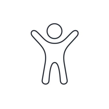 Elleri havada bir adam. Duygusal eylemler. Beyaz arkaplanda izole edilmiş vektör doğrusal simgesi.