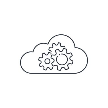 Bulut birleştirme teknolojisi. Beyaz arkaplanda izole edilmiş vektör doğrusal simgesi.