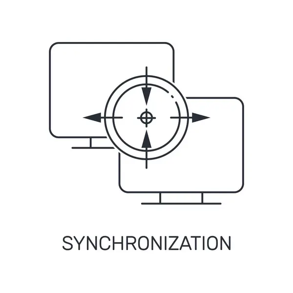 Synchronbetrieb Eines Computersystems Lineares Vektor Symbol Auf Weißem Hintergrund Isoliert — Stockvektor