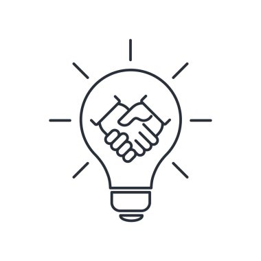 Karşılıklı fayda ve işbirliği. Beyaz arkaplanda izole edilmiş vektör doğrusal simgesi.