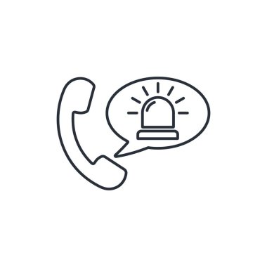 Telefon ahizesi ve alarm. Acil durum çağrısı. Beyaz arkaplanda izole edilmiş vektör doğrusal simgesi.