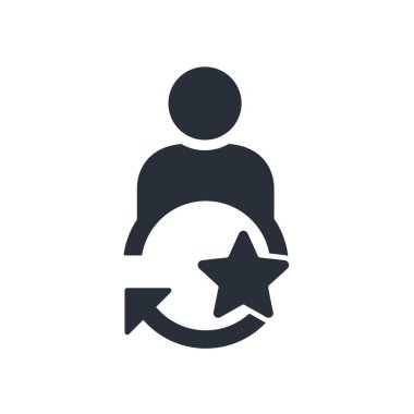  İnsan ve yeni yıldız. Başarılı bir deneyim ve tatmin. Yeni beceri ve bilgi edinme. Beyaz arkaplanda izole edilmiş vektör doğrusal simgesi.