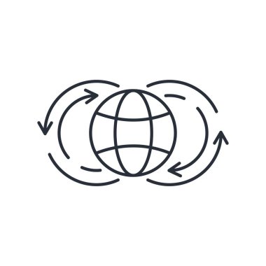 Küresel akışlar. Bilgi değiş tokuşu ve bütünleşme süreci. Ekonomik ve politik bağlar. Beyaz arkaplanda izole edilmiş vektör doğrusal simgesi.