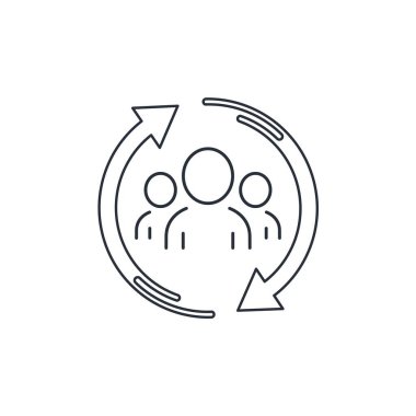 Grup bileşimini değiştir. Takım güncellemesi. İş geliştirme ve geliştirme, şirketin verimliliğini arttırma yönü. Beyaz arkaplanda izole edilmiş vektör doğrusal simgesi.