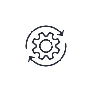 Ayarlar senkronize ediliyor, yeni işletim yazılımı güncelleniyor veya yükleniyor. Beyaz arkaplanda izole edilmiş vektör doğrusal simgesi.