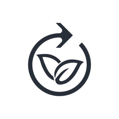 Plant leaves and arrow refresh. Natural regeneration. Vector icon isolated on white background.