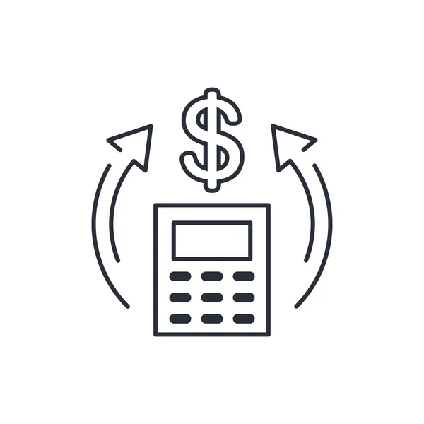 Calculator Dollar Movement Arrows Business Income Planning Vector Linear Icon — Stock Vector